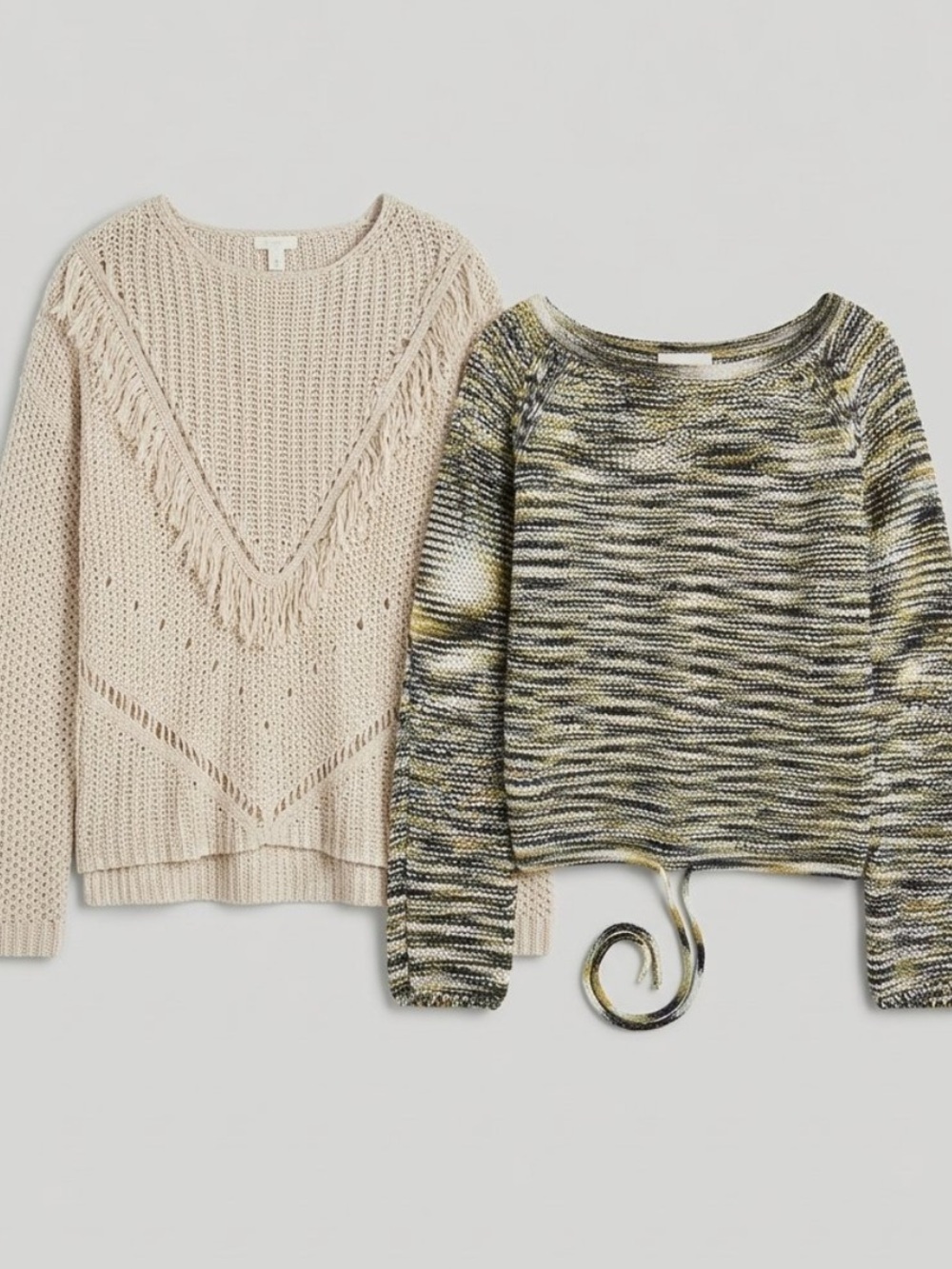 Theory Coella Multi-Color Sweater Size L & H&M Cream Fringe Sweater Size M